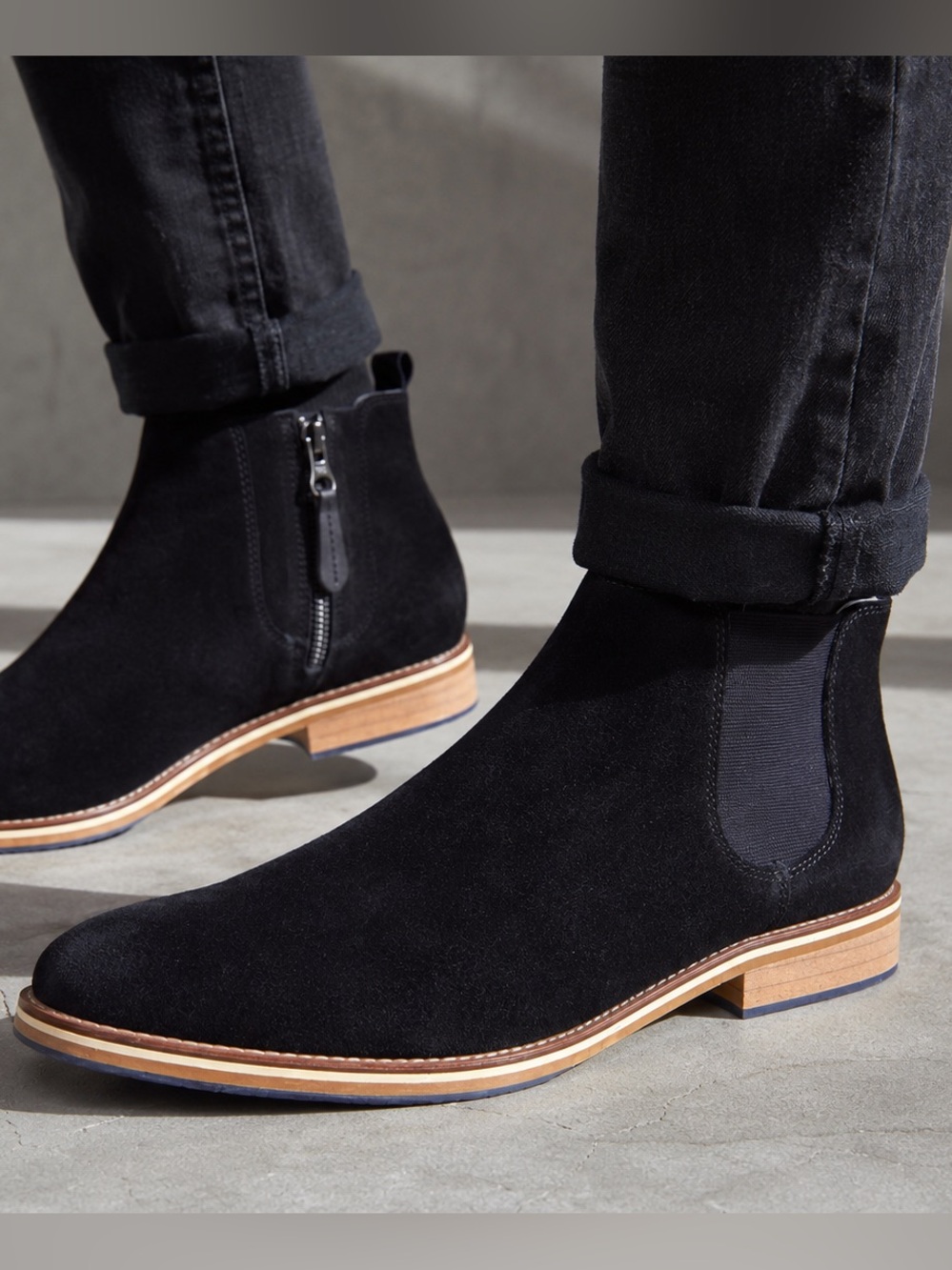 Thomas & Vine Black Suede Chelsea Ankle Boots Side Zip Men’s Size 13
